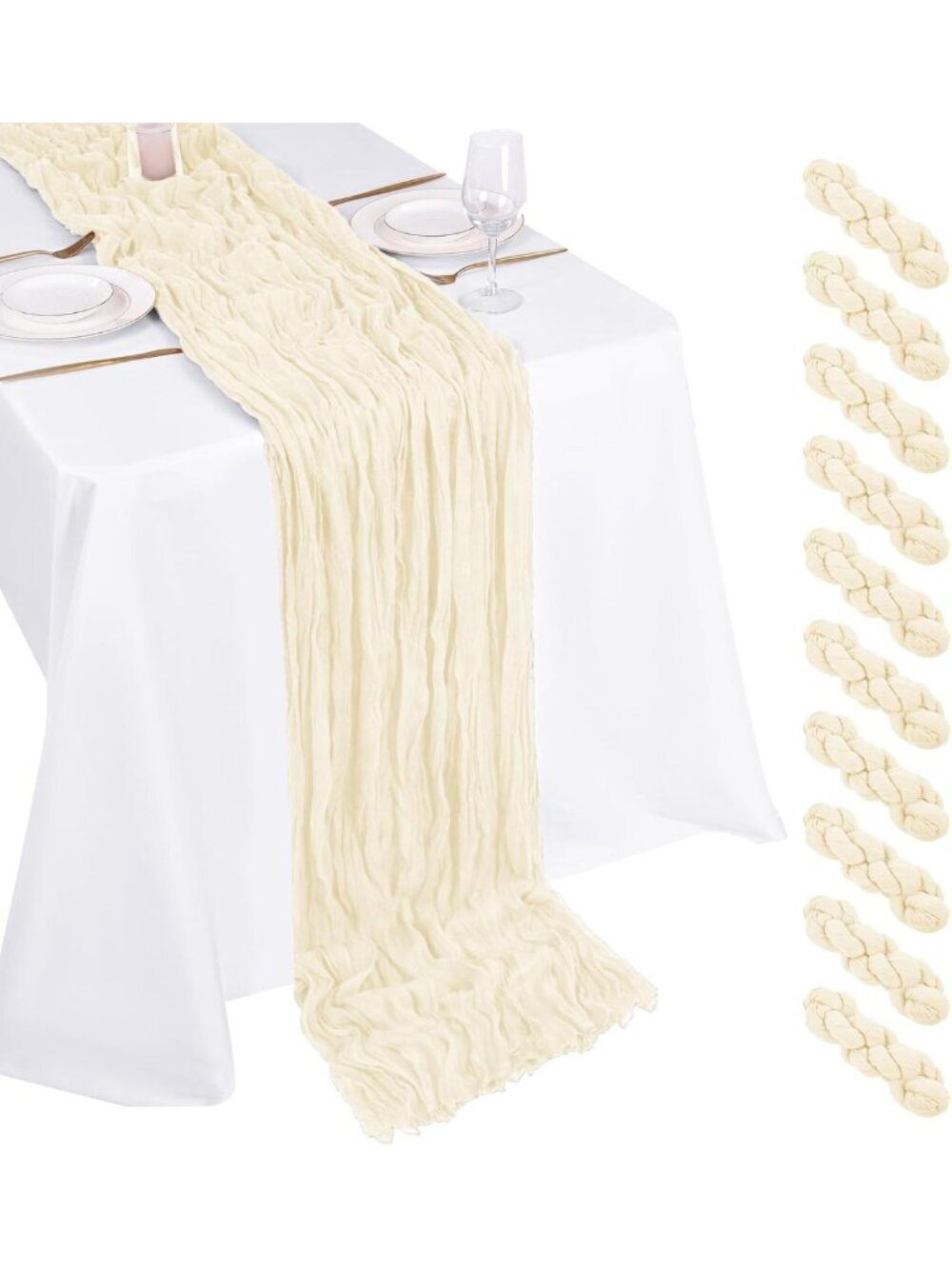 10 Pack Ivory Cheesecloth Table Runner 17x108 Inch Boho Gauze Cheese Cloth Table